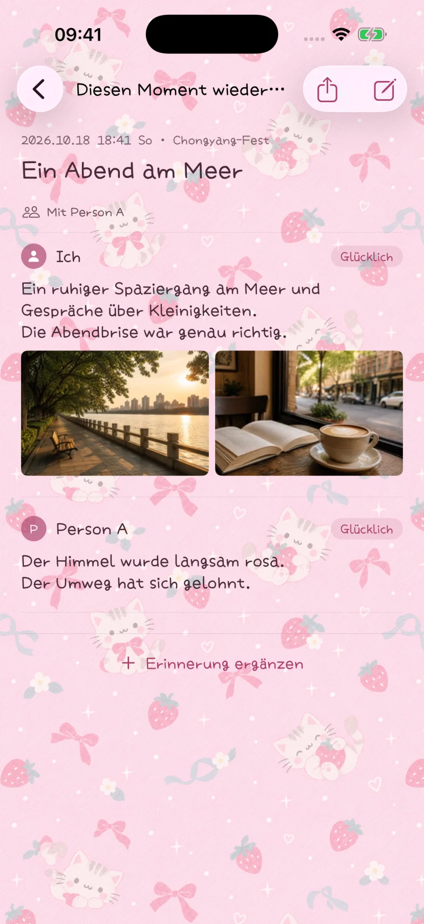 Deutsche Gruppenerinnerung mit fiktiven Personen und Beispielinhalten