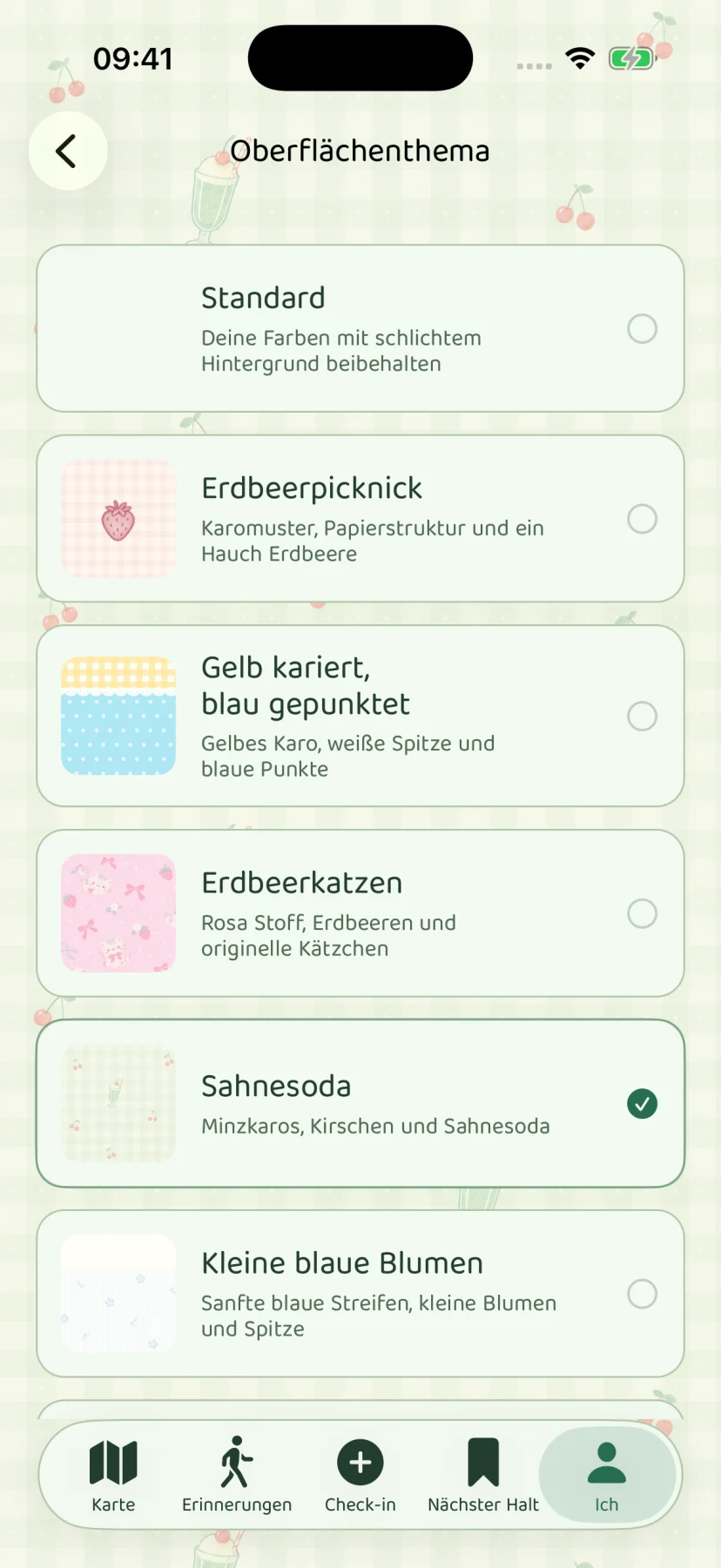 Deutsche Erinnerungsseite mit einem blumigen Oberflächendesign