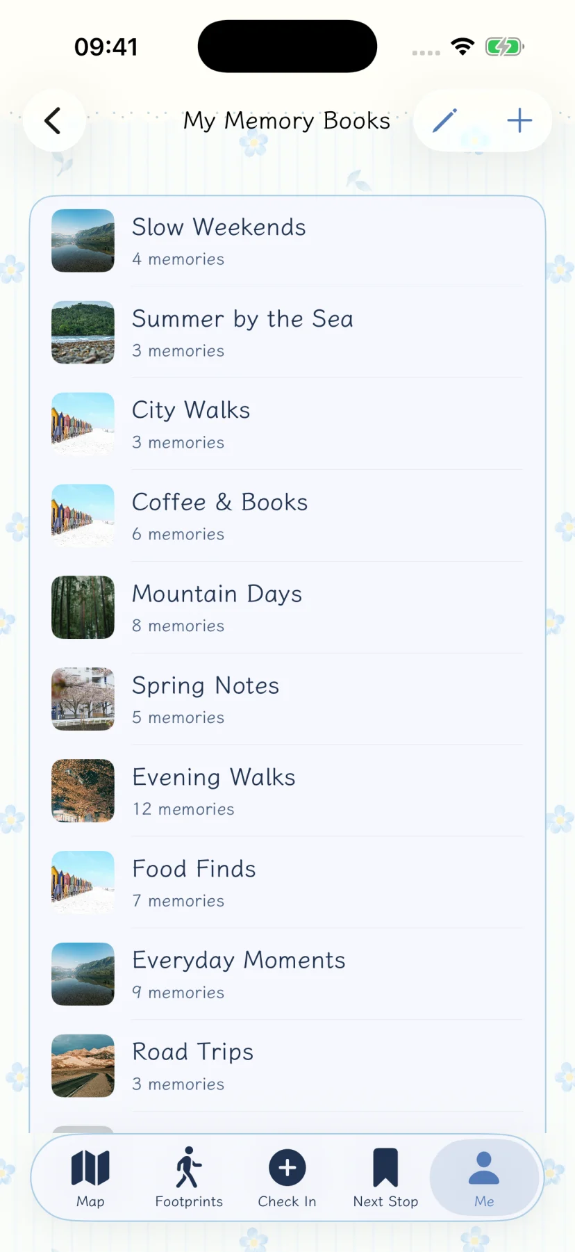 Create memory collections — native app screen with fictional example content