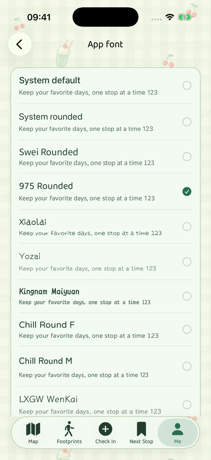 English font settings showing fonts compatible with English