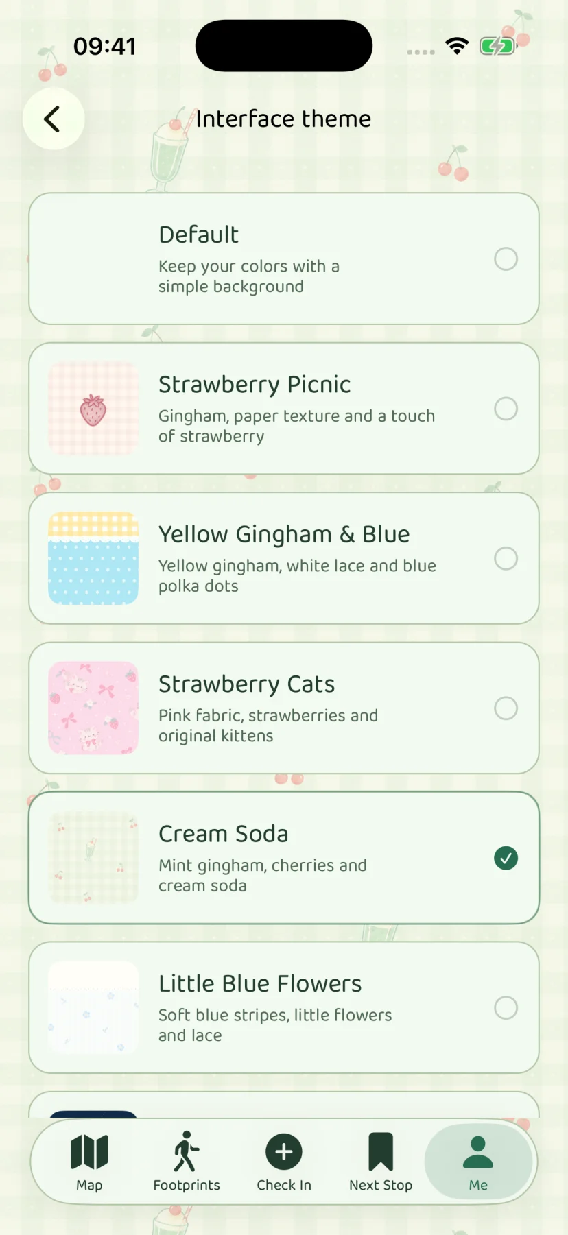 English memory page with a floral interface theme