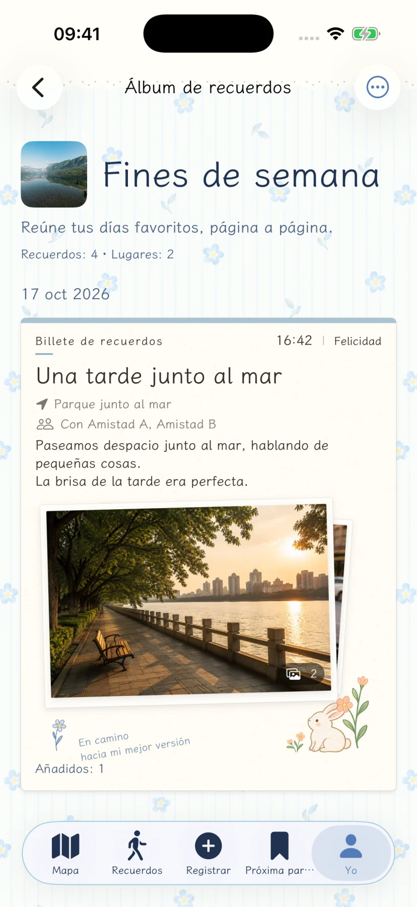 Pantalla nativa de detalle del álbum ficticio Fines de semana tranquilos