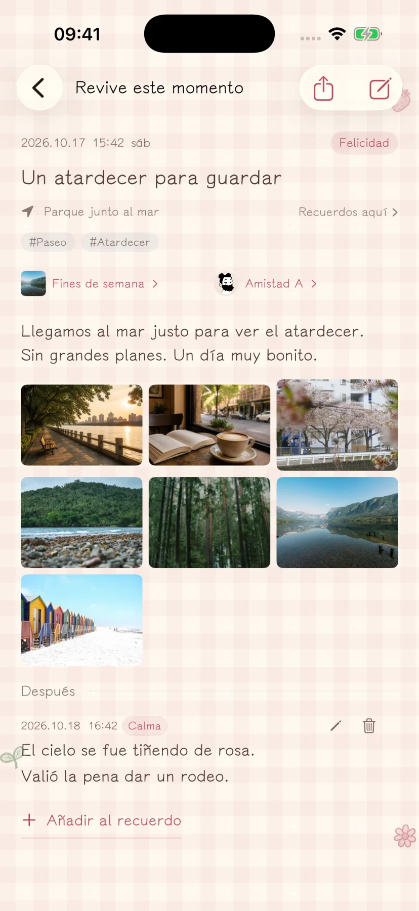 Registrar y revivir recuerdos: pantalla nativa con contenido ficticio