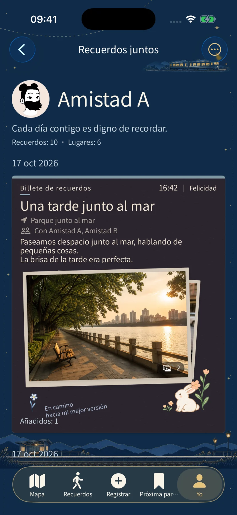 Recuerdos con el personaje ficticio Acompañante A, mediante registros ficticios