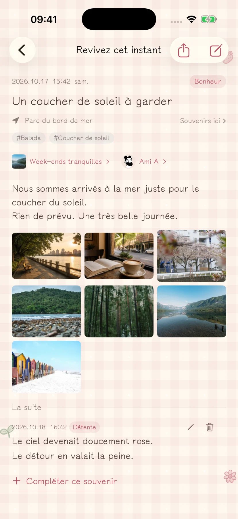 Souvenir en français avec un texte fictif et des médias d’exemple