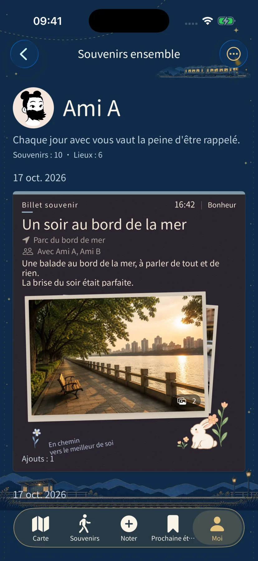 Souvenirs avec le personnage fictif Compagnon A, à partir d’exemples inventés