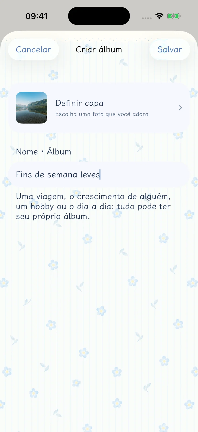 Criar um álbum fictício chamado Fins de semana tranquilos