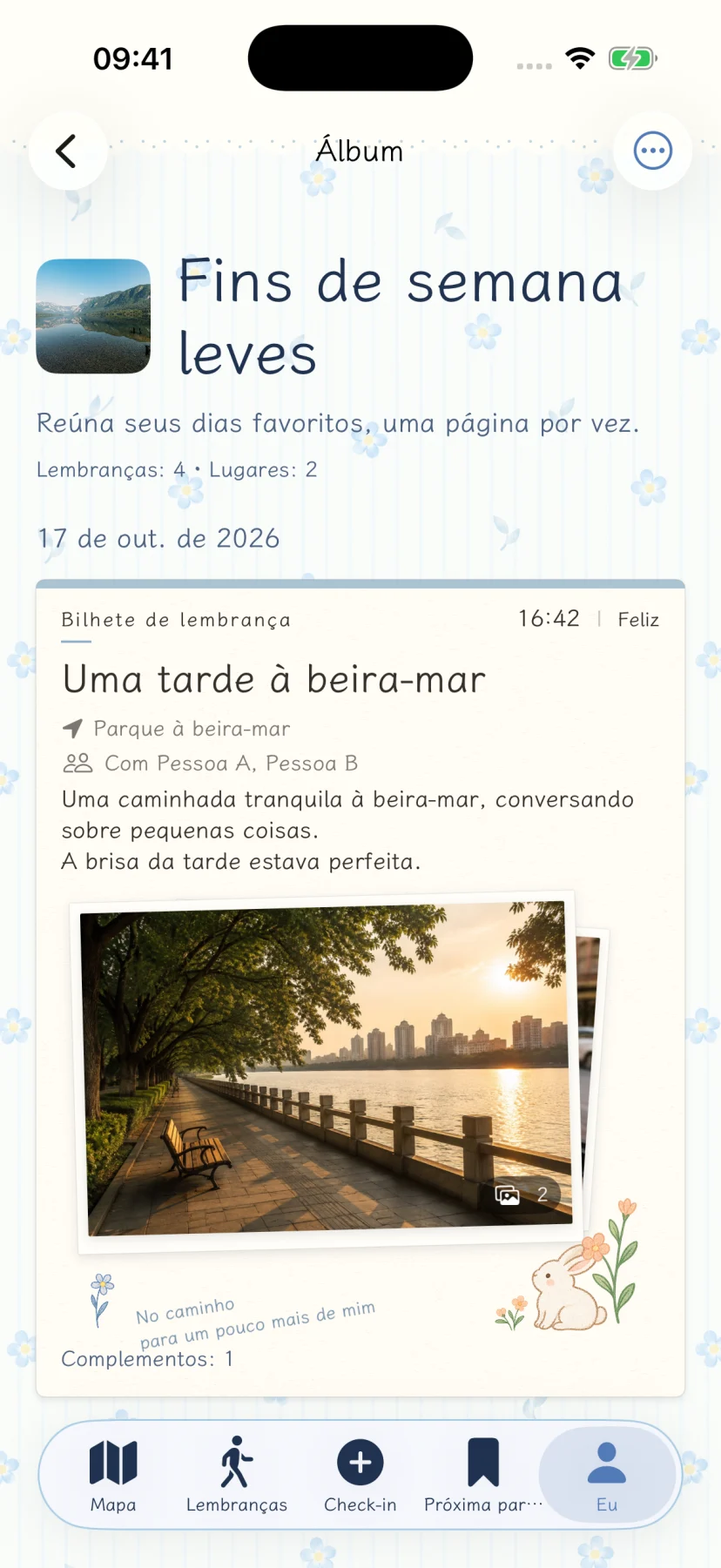 A tela nativa de detalhes do álbum fictício Fins de semana tranquilos