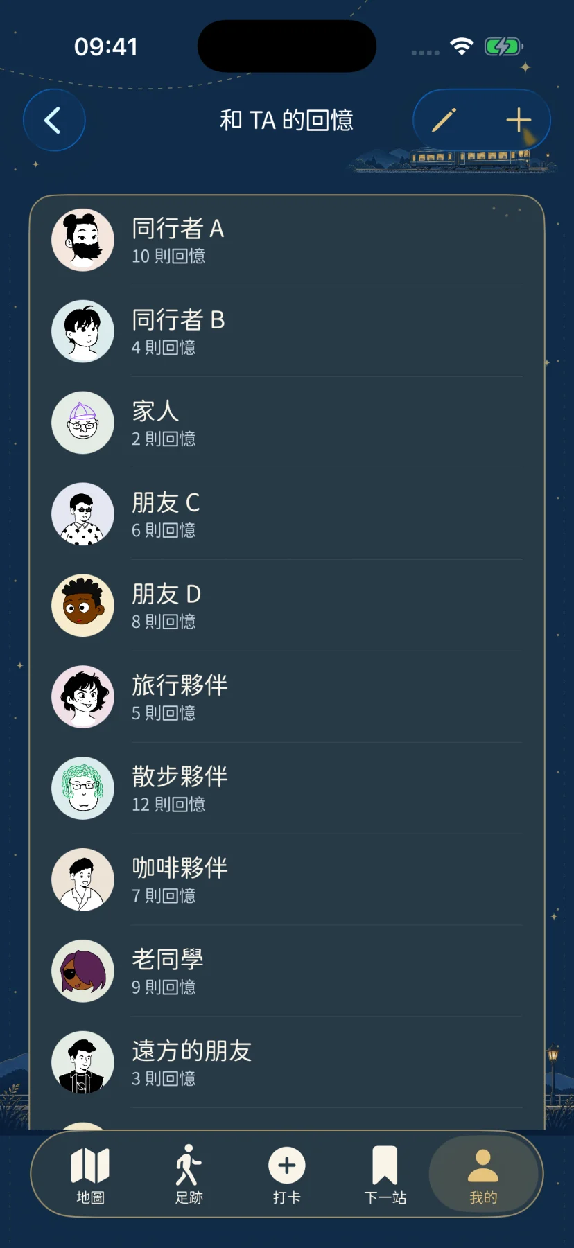 人物回憶簿列表，僅使用虛構人物